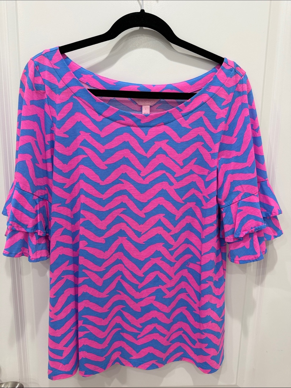 Lilly Pulitzer Pink and Blue Zigzag Ruffle-Sleeve Tunic Top